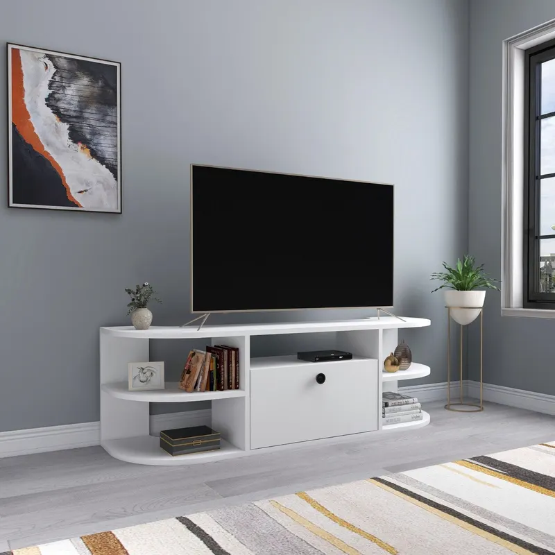 Comoda TV Darina cu Rafturi, 140 x 49 x 40 cm - Alb