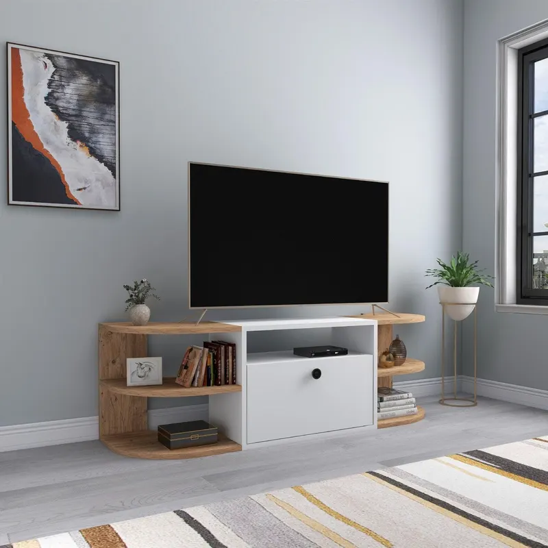 Comoda TV Darina cu Rafturi, 140 x 49 x 40 cm - Stejar