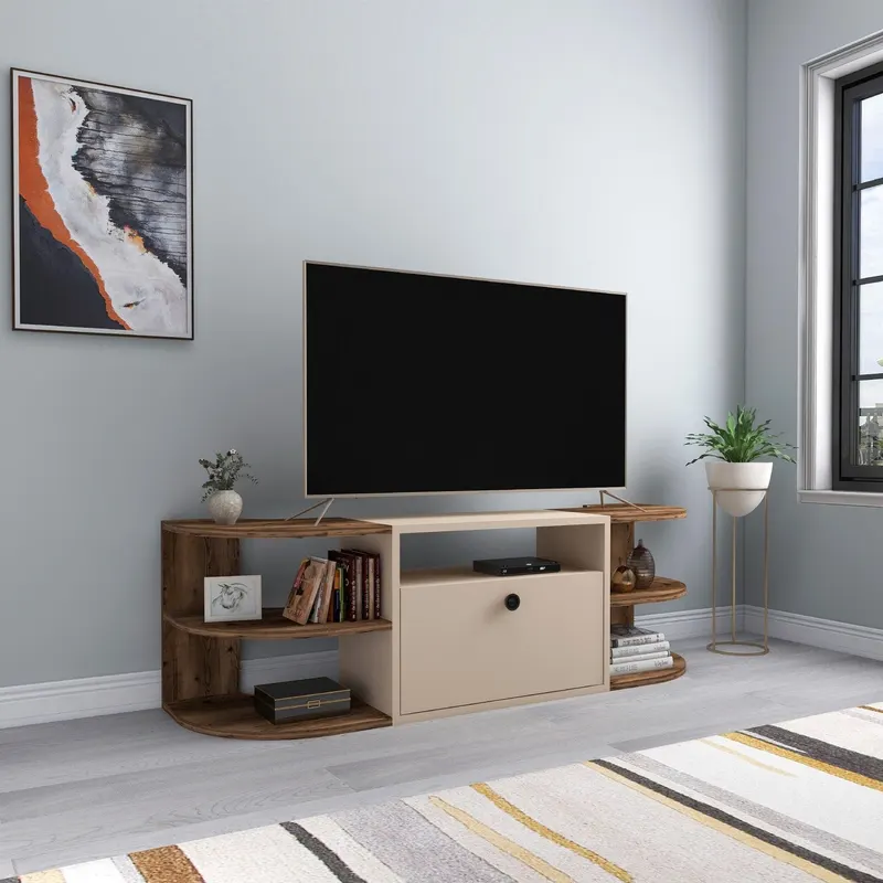 Comoda TV Darina cu Rafturi, 140 x 49 x 40 cm - Nuc