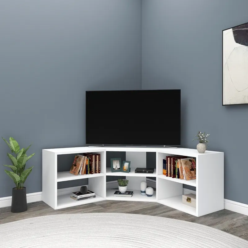 Comoda TV Colt cu 6 rafturi Ajan,  149 x 44 x 30 cm - Alb
