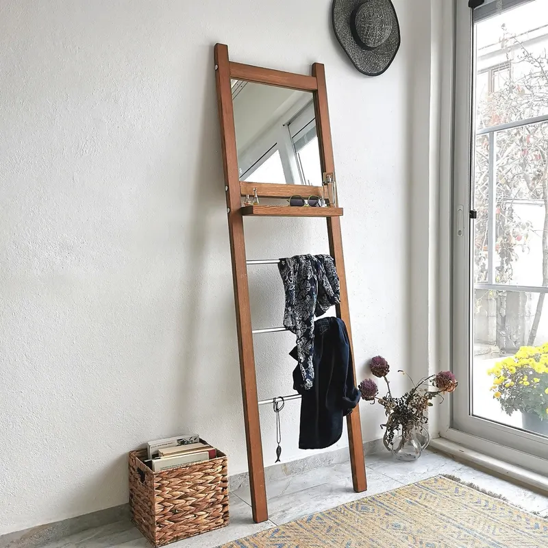 Cuier cu pantofar Aynalı Merdiven Askılık V110, Nuc, 3x170x50 cm - Nuc