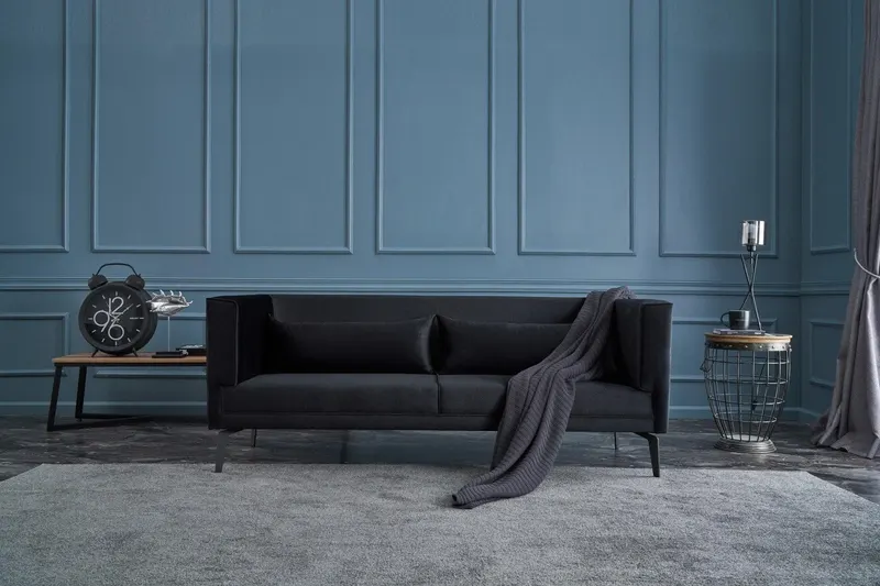 Canapea Fixa cu 3 Locuri Ardosa, 197 x 76 x 81 cm - Negru