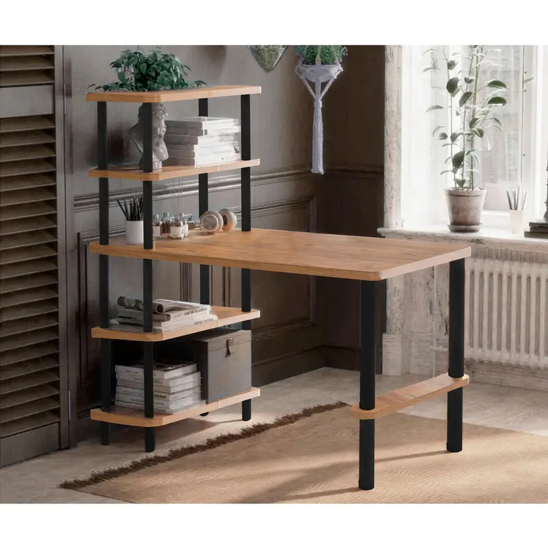 Birou Nano cu Biblioteca cu Rafturi, Stejar, 120 x 75 x 70 cm - Stejar