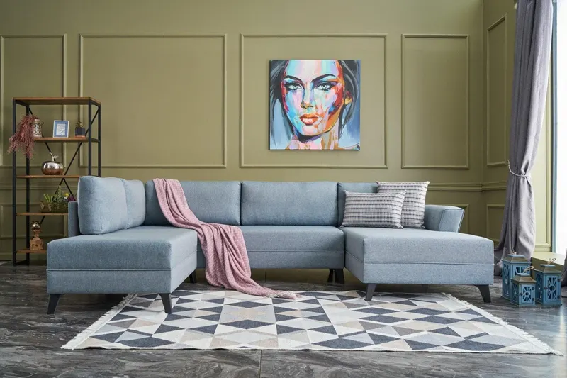 Canapea extensibilă de colț Eris, interschimbabil, Diverse culori, 300x78x202 cm - Albastru