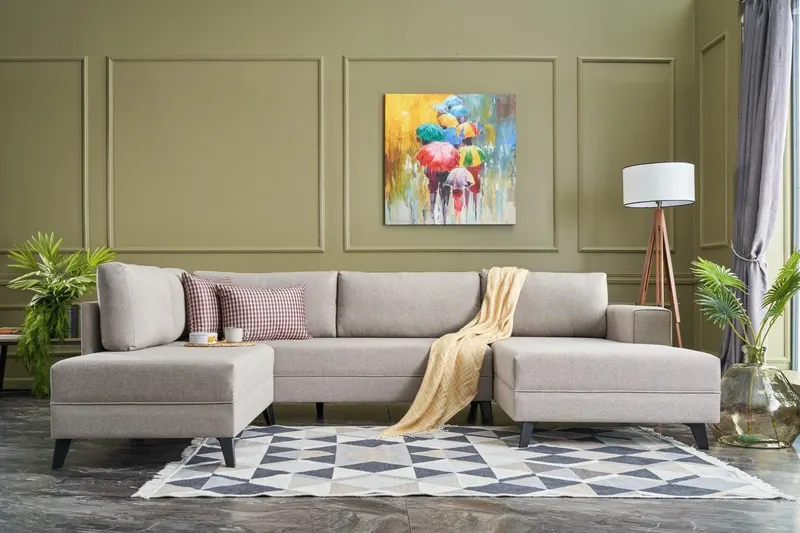 Canapea extensibilă de colț Efsun, interschimbabil, Diverse culori, 300x78x202 cm - Bej