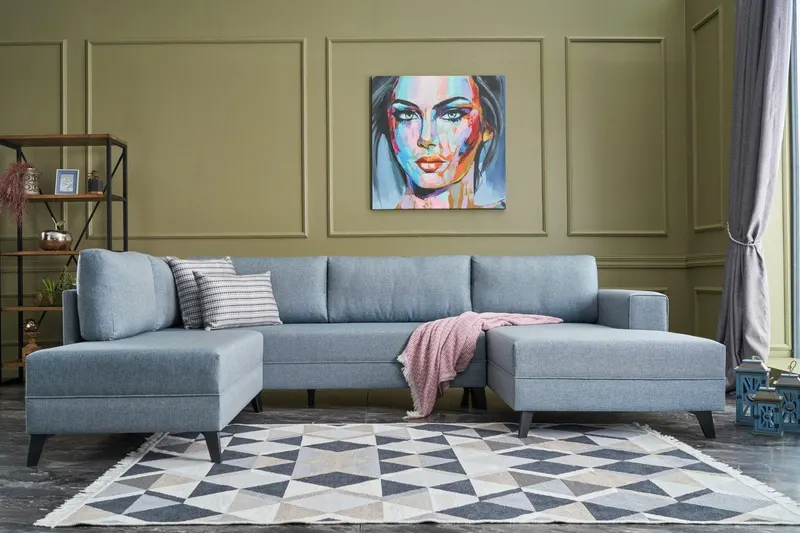 Canapea extensibilă de colț Efsun, interschimbabil, Diverse culori, 300x78x202 cm - Albastru