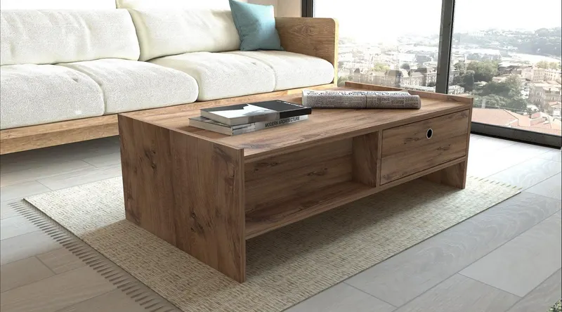 Masuta De Cafea Wesley cu Sertar si Raft, 110 X 35 X 60 Cm - Stejar
