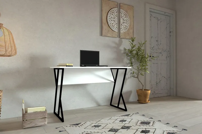 Birou Suzi cu Cadru Metal, 160 X 50 X 25 Cm - Alb