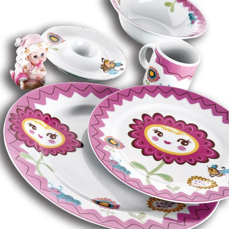 Serviciu de masa, 5 piese pentru micul dejun,  Portelan, Multicolor - Multicolor