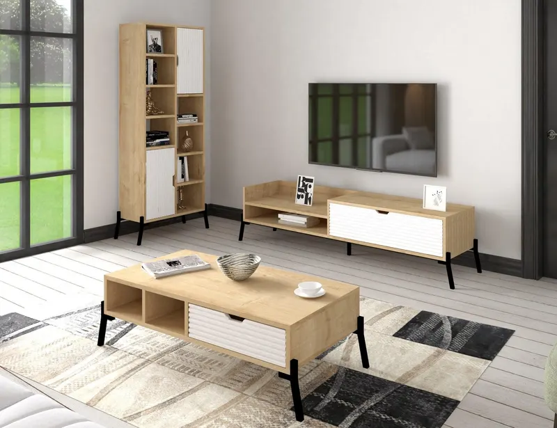 Set Mobila Sufragerie Dartanyan, 3 piese , Comoda Tv - Biblioteca - Masuta de Cafea - arsiv6