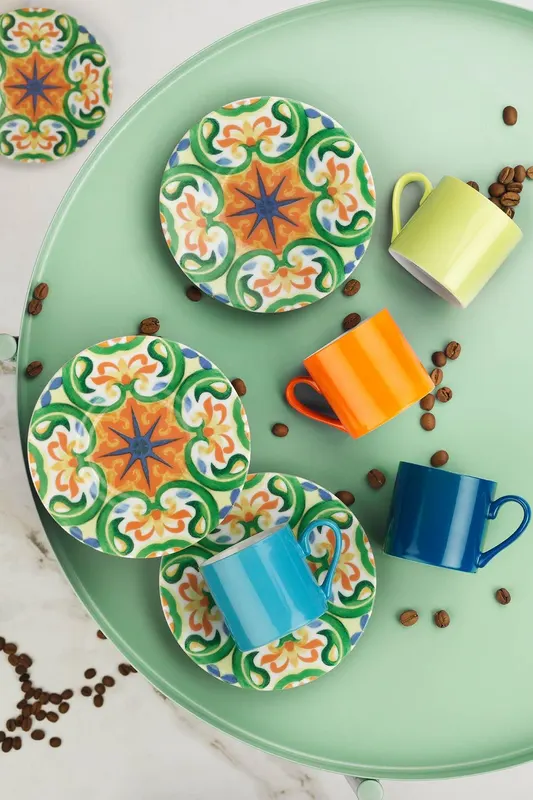 Set cești de cafea, Multicolor, 12x12x2 cm - Multicolor