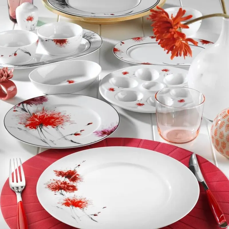 Serviciu de masa, 35 piese,  Portelan, Rosu - Rosu