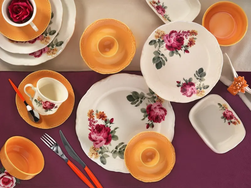 Serviciu de masa, 38 piese,  Portelan, Multicolor - Multicolor