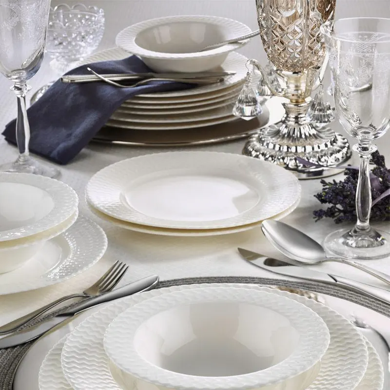 Serviciu de masa, 24 piese, Portelan, Alb - Alb