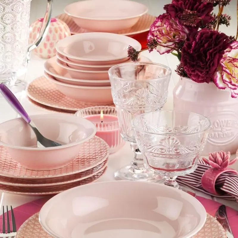 Serviciu de masa, 24 piese,  Portelan, Roz - Roz