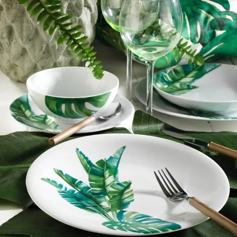 Serviciu de masa, 24 piese, Portelan, Verde - Verde