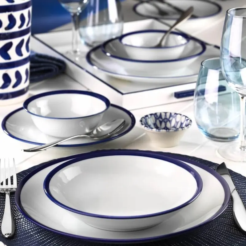 Serviciu de masa, 24 piese,  Portelan, Alb - Bleumarin - Alb