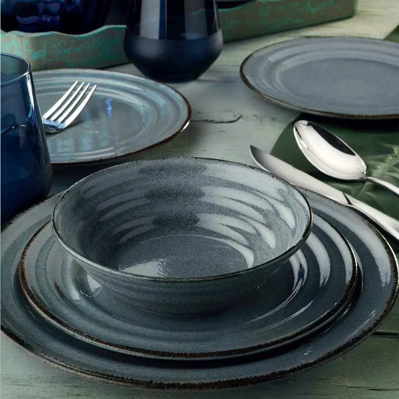 Serviciu de masa, 24 piese,  Portelan, Albastru - Albastru