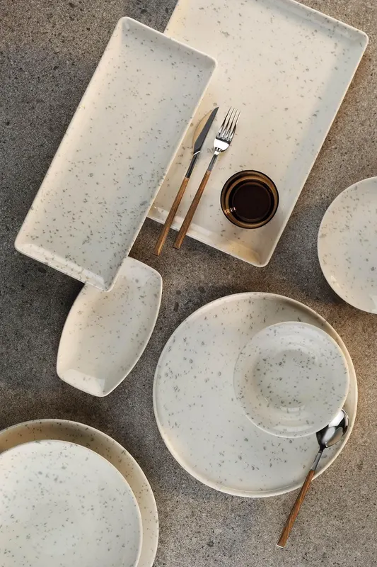 Serviciu de masa, 24 piese, Portelan, Alb - Gri - Gri