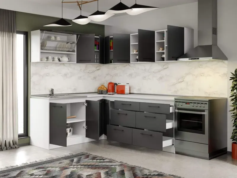 Set Mobila Bucatarie Colt Mina Grafit 180*220 Gri Antracit - C94 — imaginea 2