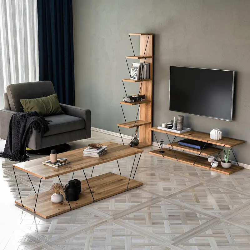 Set Mobila Sufragerie Epsilon, Alb - Galben - Gri - Stejar, 3 piese - Stejar