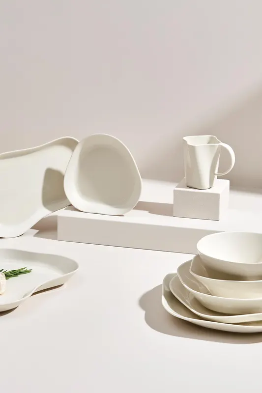 Set 2 platouri Creta, Portelan, Crem, 32x32x2 cm - Crem