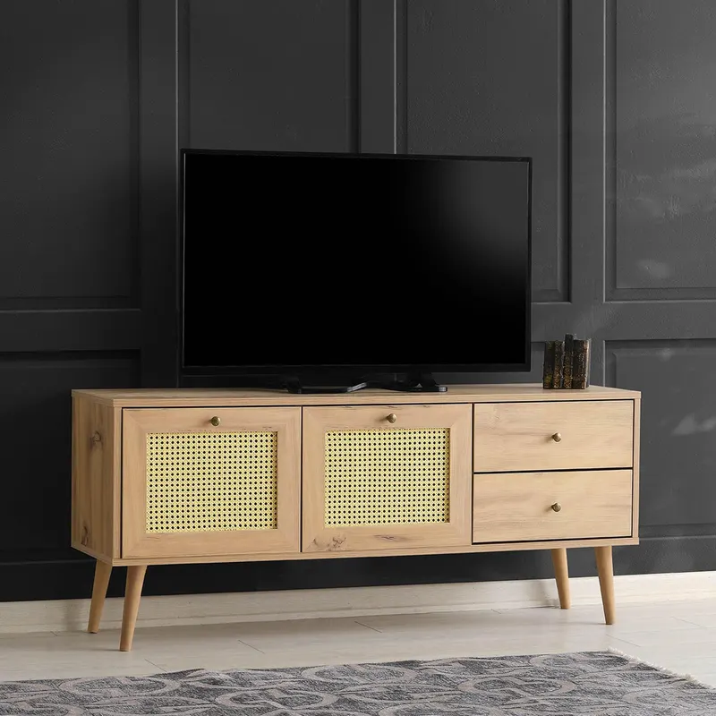COMODA TV Patara 140 cu 2 usi si 2 sertare, Stejar, 140 x 60 x 40 cm - Stejar