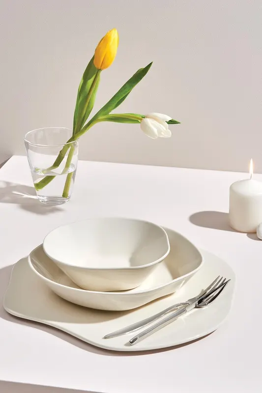 Set 2 Platouri Mykonos, Portelan, Crem, 27x27x2 cm - Crem
