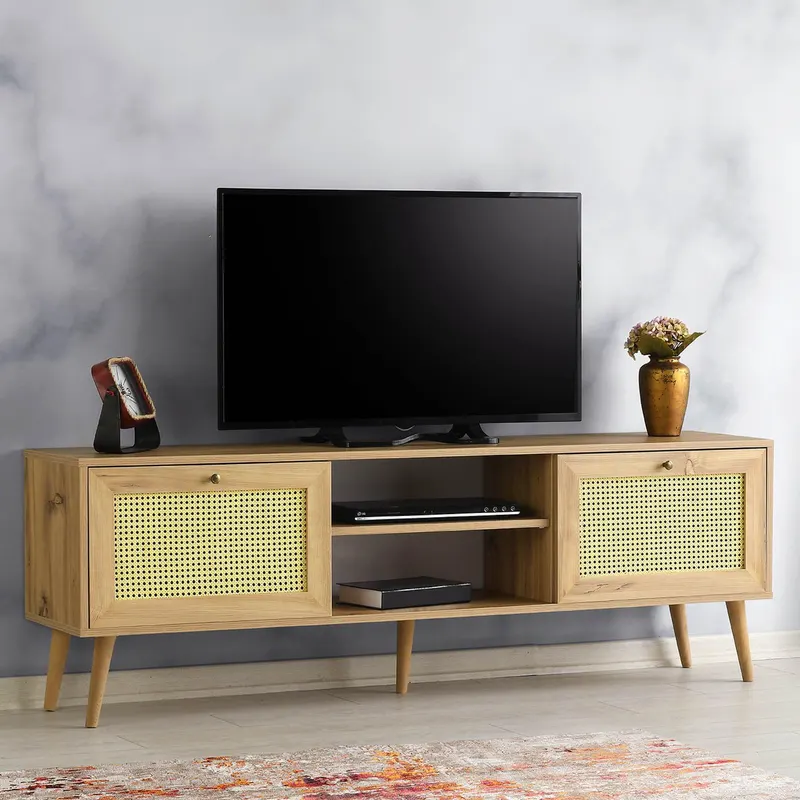 Comoda Tv cu 2 usi si rafturi Letoon 180, Stejar, 180 x 60 x 40 cm - Stejar
