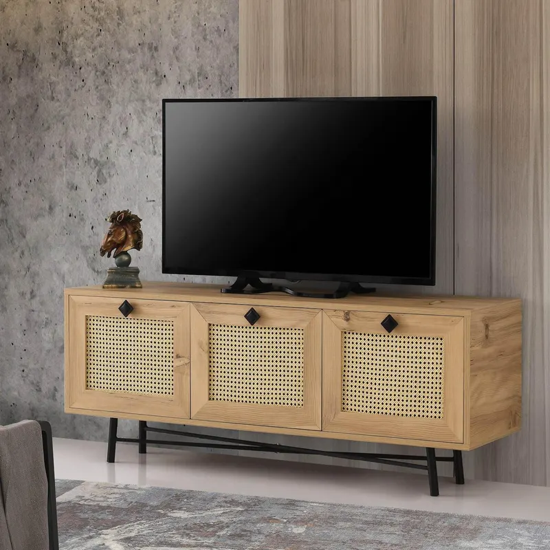 Comoda TV Alcazar TV cu 3 compartimente, Crem, 180 (diverse dimensiuni) - arsiv7