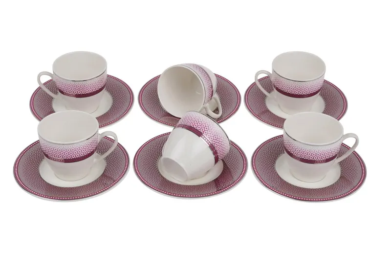 Set 6 cesti + 6 farfurii, Portelan, Multicolor - Multicolor
