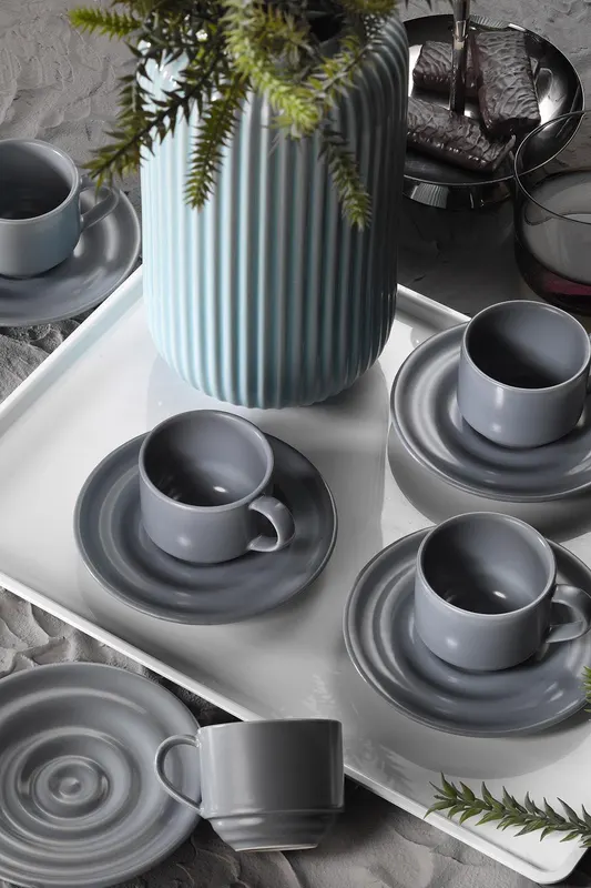 Set cești de cafea, Gri, 12x12x2 cm - Gri