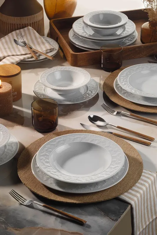 Set de cină, Alb, 25x3x25 cm - Alb