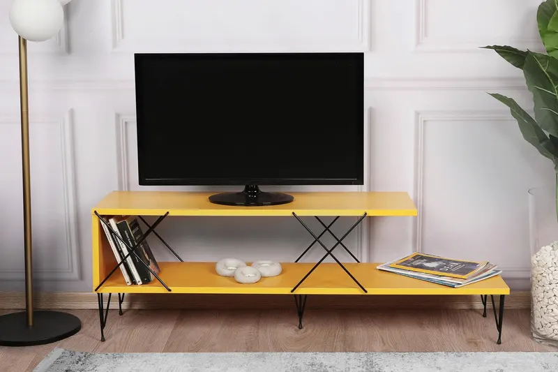 COMODA TV Street, Galben - Gri - Alb - Maro, 120 x 40 x 30 cm - Galben