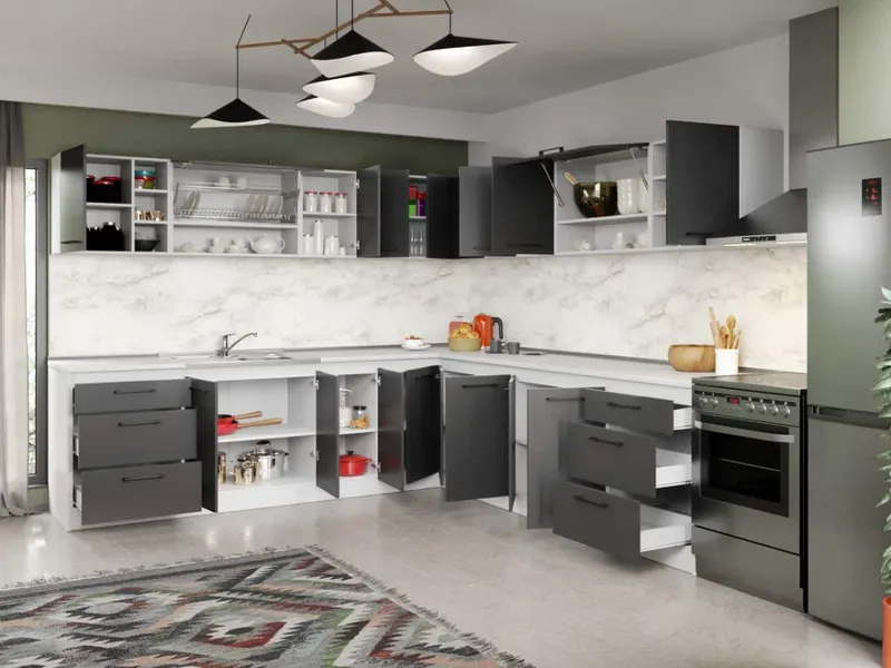 Set Mobila Bucatarie Colt Mina Grafit 280*280 Gri Antracit - C92 — imaginea 2