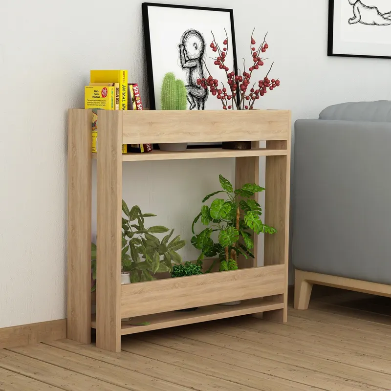 Suport multifunctional Flori Dublu etaj, Stejar, 74 x 72 x 25 cm - Stejar