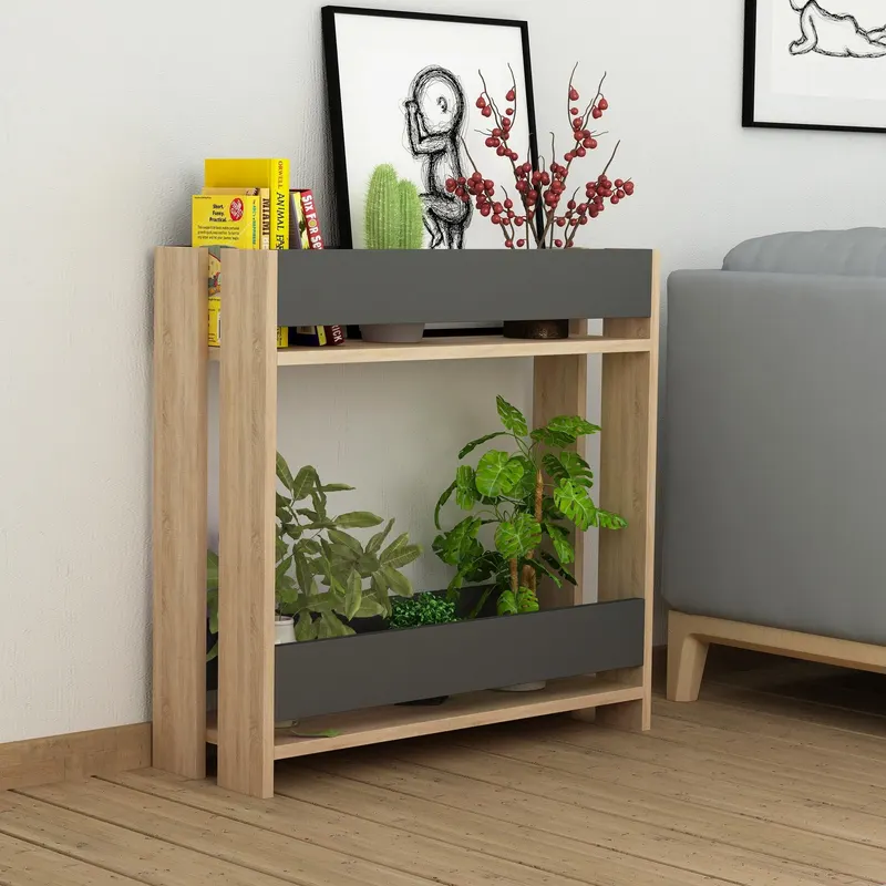 Suport multifunctional Flori Dublu etaj, Stejar, 74 x 72 x 25 cm - Antracit