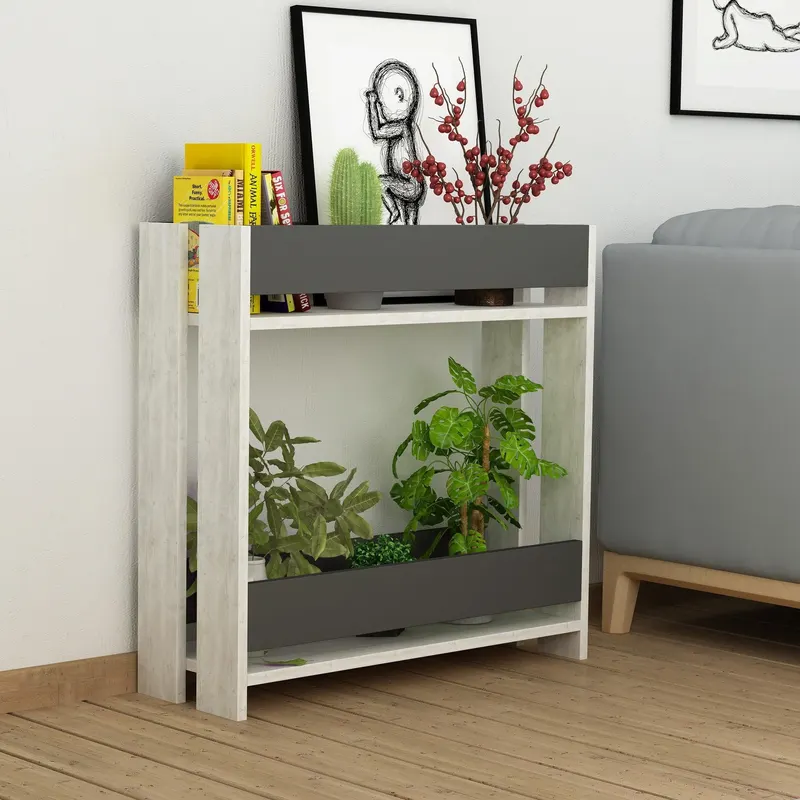 Suport multifunctional Flori Dublu etaj, Stejar, 74 x 72 x 25 cm - Alb