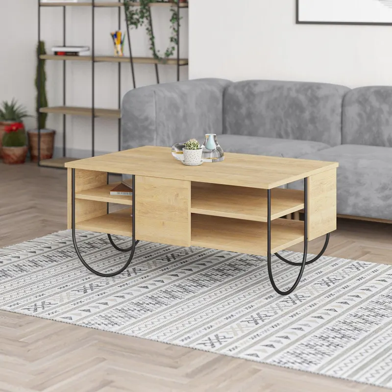 Masuta de cafea Norfolk Sufragerie, 3 Rafturi, Design Elegant, 94 x 44 x 60 cm - Stejar