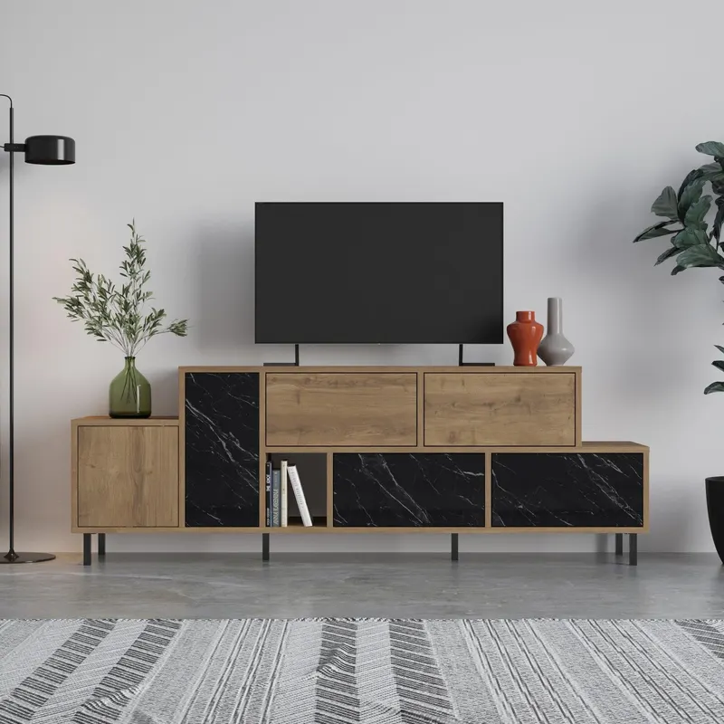 Comoda Tv Hermes cu 4 sertare si 2 usi , Stejar, 171 x 60 x 36 cm - Stejar