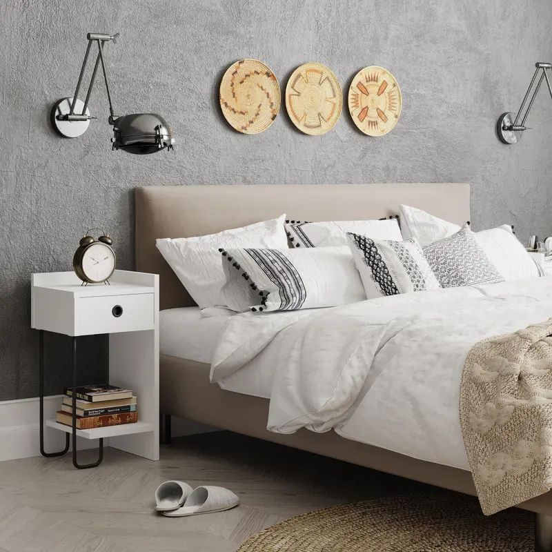 Noptiera Lokum stanga cu un sertar, Alb, 30 x 60 x 32 cm - Alb