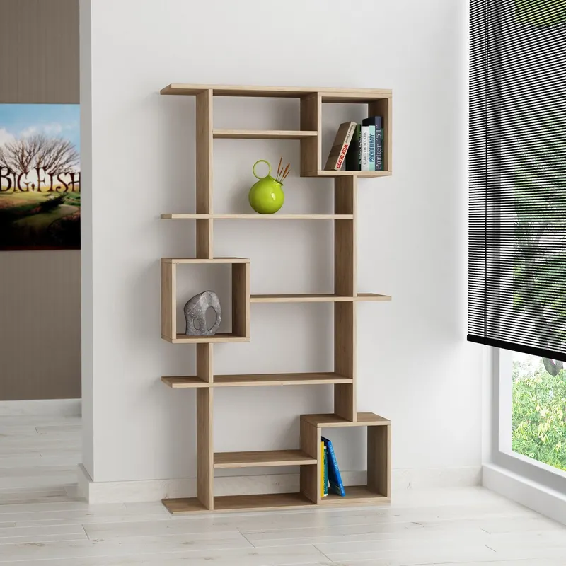 Biblioteca Takinomo cu 8 Rafturi, Design Japonez (diverse dimensiuni) - Stejar