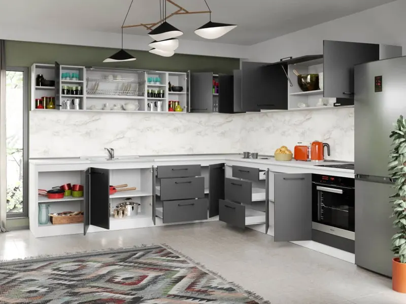 Set Mobila Bucatarie Colt Mina Grafit 300*300 Gri Antracit - C91 — imaginea 2