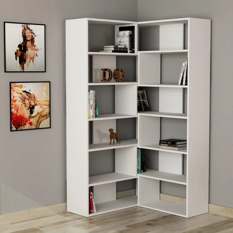 Biblioteca Molly , 12 Rafturi, 2 pozitie, 158 x 179 x 30 cm - Alb