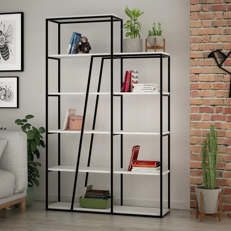 Biblioteca Hasmet cu 6 Rafturi, 110 x 178 x 29 cm - Alb