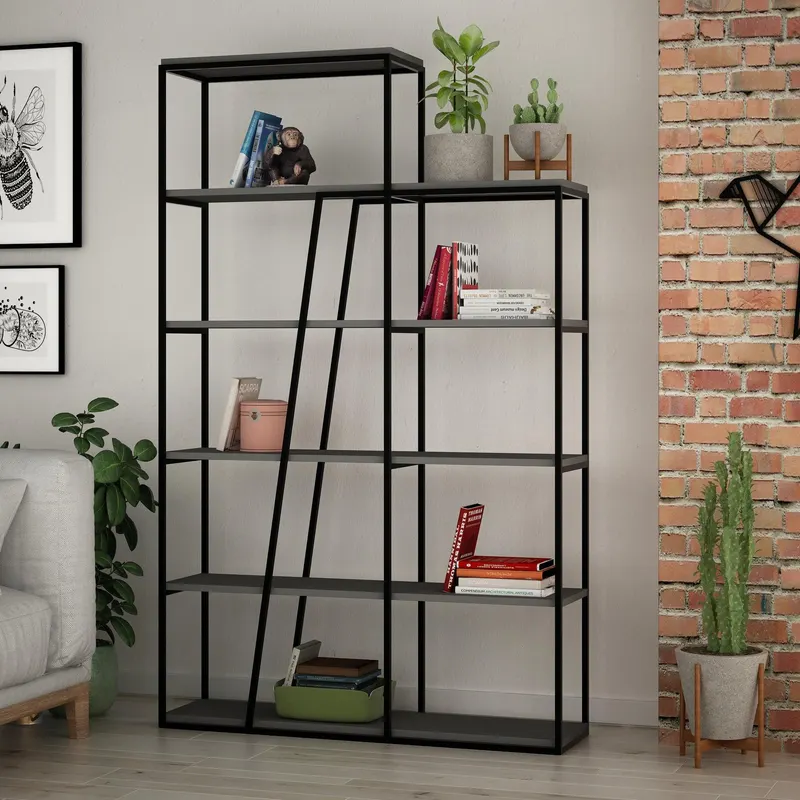 Biblioteca Hasmet cu 6 Rafturi, 110 x 178 x 29 cm - Antracit