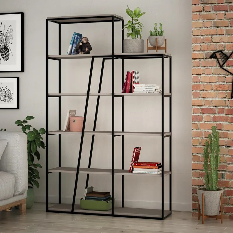Biblioteca Hasmet cu 6 Rafturi, 110 x 178 x 29 cm - Latte