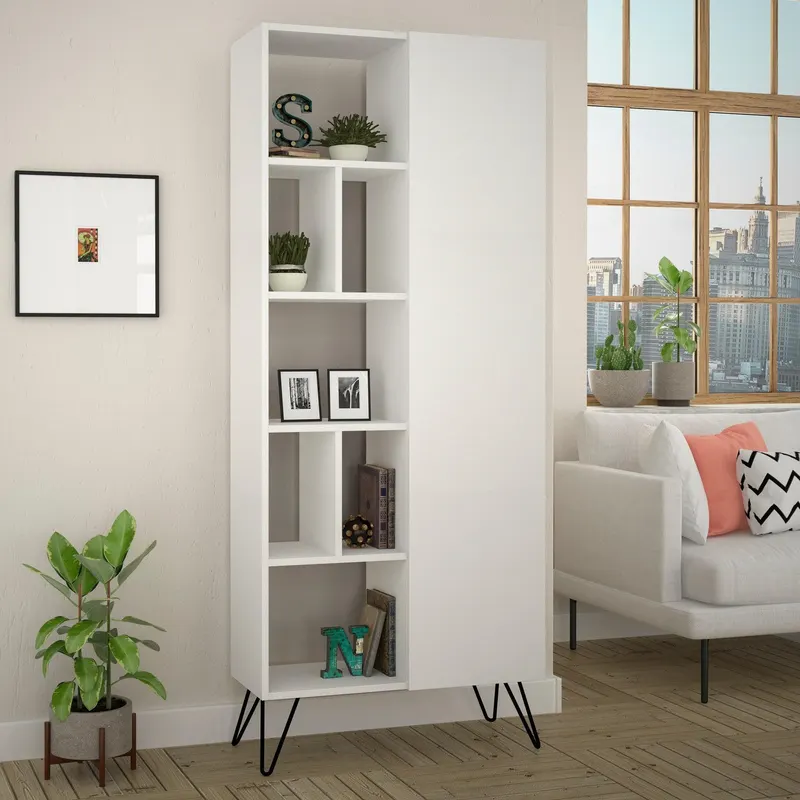 Biblioteca Egemen cu usa si rafturi, 79x190x32 cm - Alb