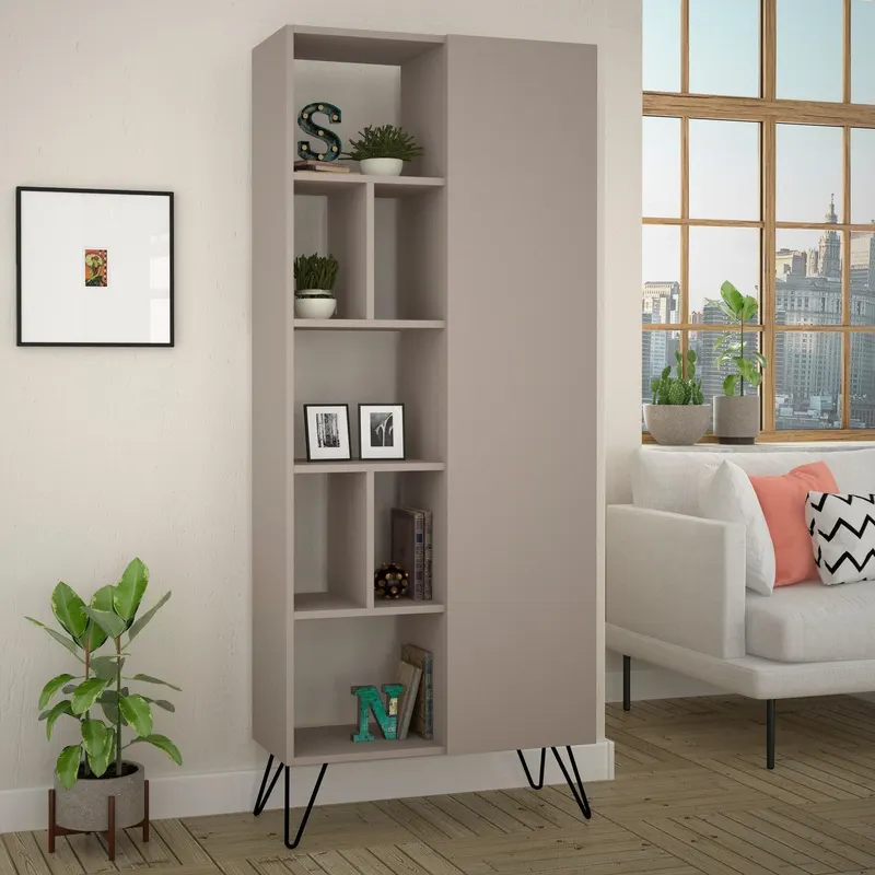 Biblioteca Egemen cu usa si rafturi, 79x190x32 cm - Natur