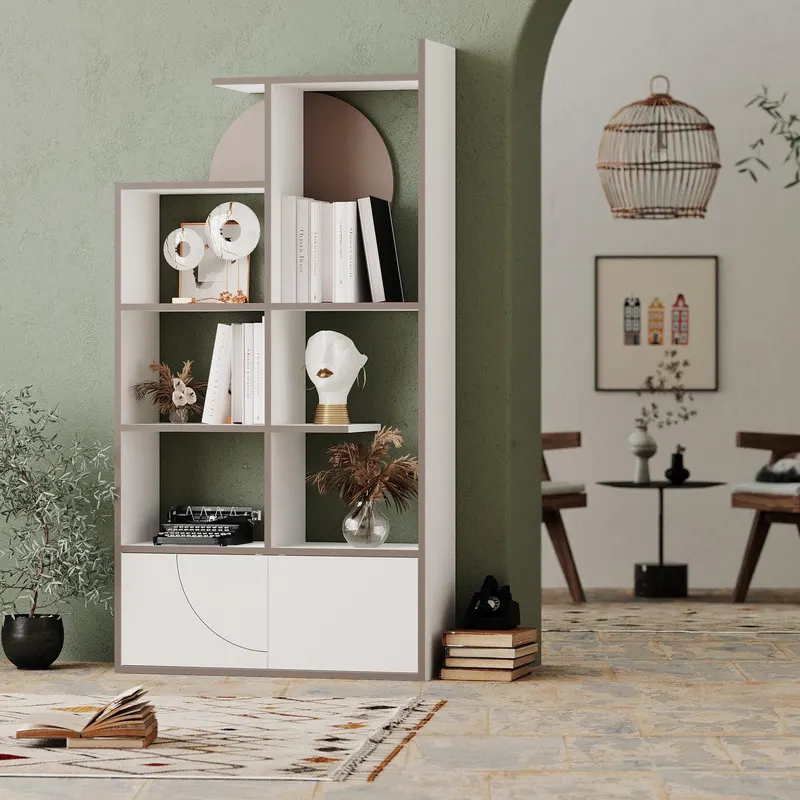 Biblioteca Half Design Lux cu 2 Usi si Rafturi, 85 x 164 x 30 cm - Alb